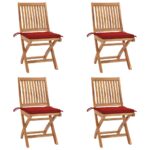 Chaises pliables de jardin avec coussins lot de 4 Teck solide