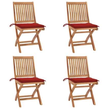 Chaises pliables de jardin avec coussins lot de 4 Teck solide