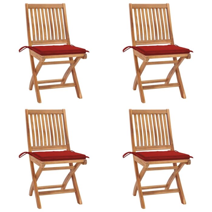 3072813_1.jpg Chaises pliables de jardin avec coussins lot de 4 Teck solide – Image 1