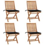 Chaises pliables de jardin avec coussins lot de 4 Teck solide
