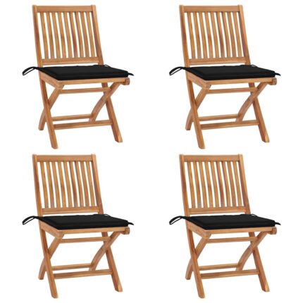 Chaises pliables de jardin avec coussins lot de 4 Teck solide
