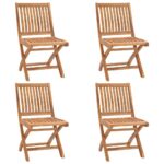 Chaises pliables de jardin avec coussins lot de 4 Teck solide – Image 2