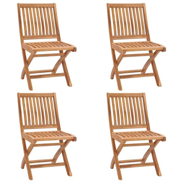 Chaises pliables de jardin avec coussins lot de 4 Teck solide – Image 2
