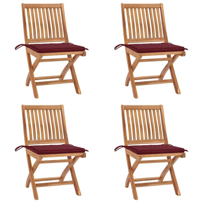 3072816_1.jpg Chaises pliables de jardin avec coussins lot de 4 Teck solide – Image 1