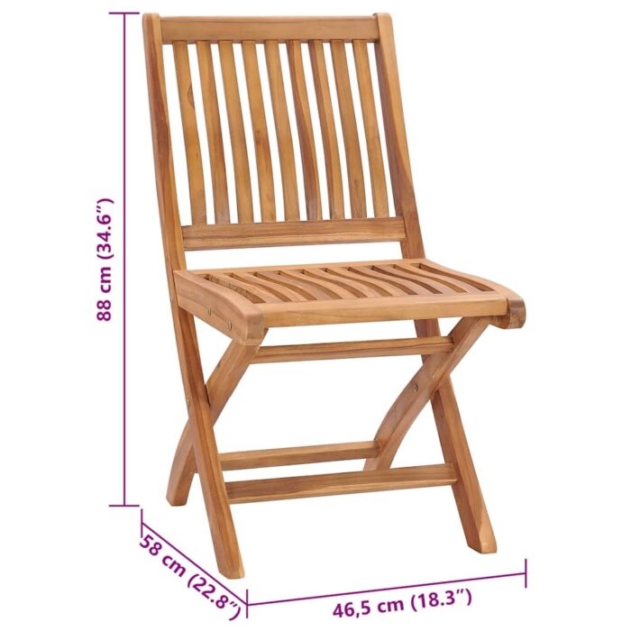 Chaises pliables de jardin avec coussins lot de 4 Teck solide – Image 11