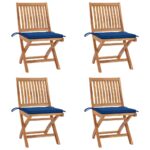 Chaises pliables de jardin avec coussins lot de 4 Teck solide