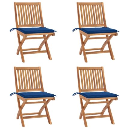 Chaises pliables de jardin avec coussins lot de 4 Teck solide