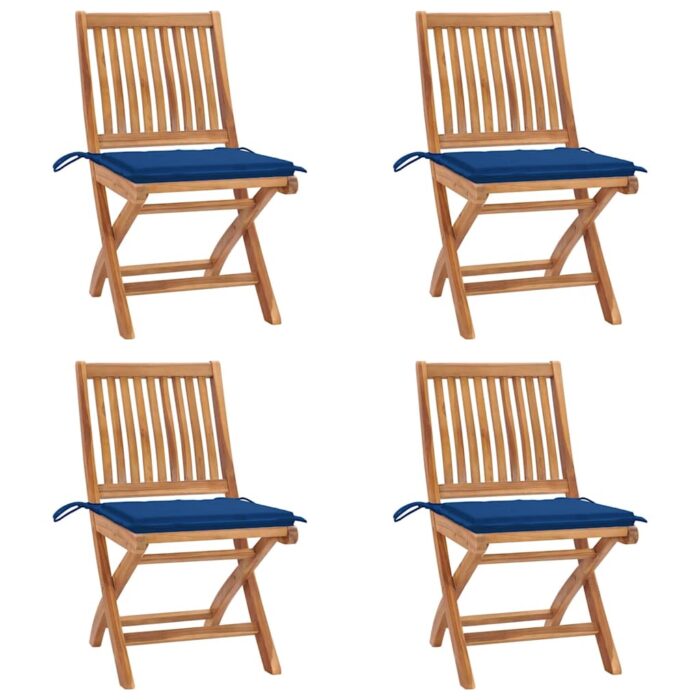 3072817_1.jpg Chaises pliables de jardin avec coussins lot de 4 Teck solide – Image 1