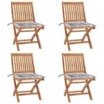 Chaises pliables de jardin avec coussins lot de 4 Teck solide