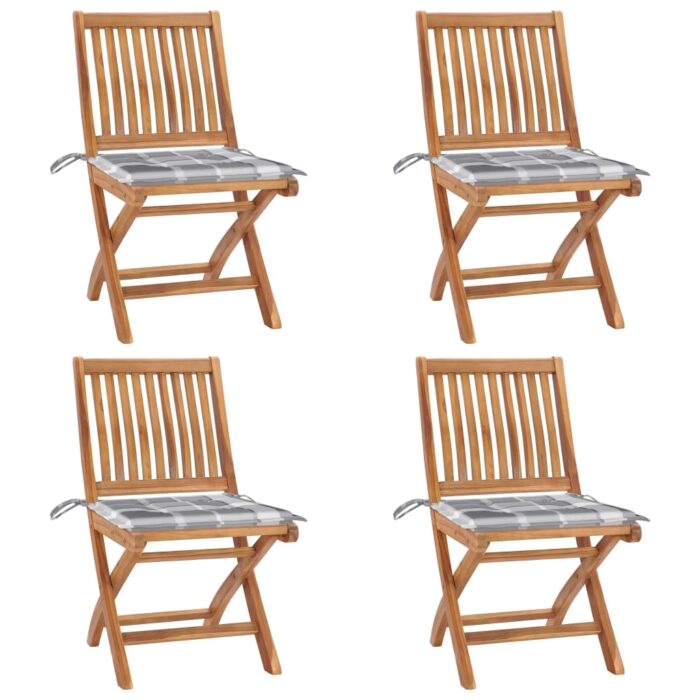 Chaises pliables de jardin avec coussins lot de 4 Teck solide – Image 1