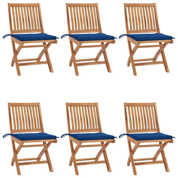 3072844_1.jpg Chaises pliables de jardin avec coussins lot de 6 Bois de teck – Image 1