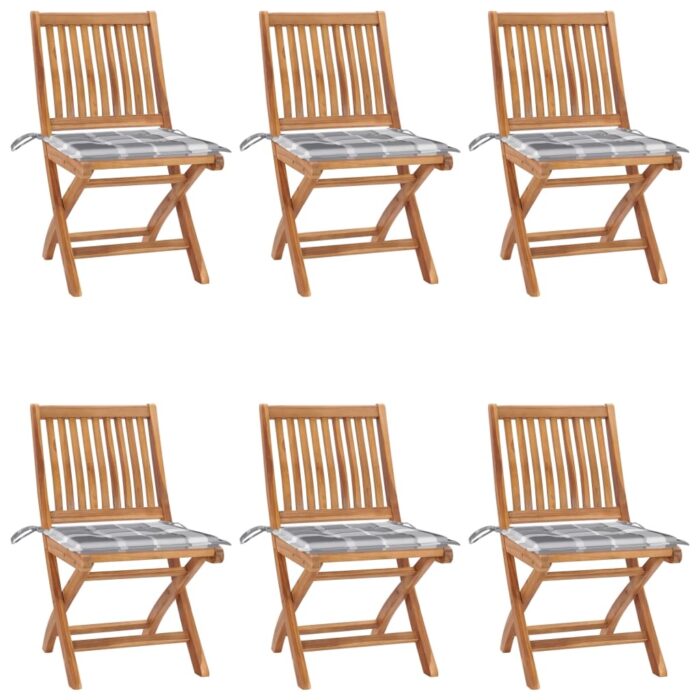 Chaises pliables de jardin avec coussins lot de 6 Bois de teck – Image 1