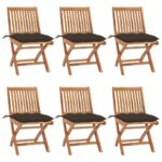 Chaises pliables de jardin avec coussins lot de 6 Bois de teck