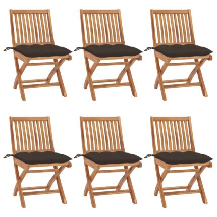 Chaises pliables de jardin avec coussins lot de 6 Bois de teck