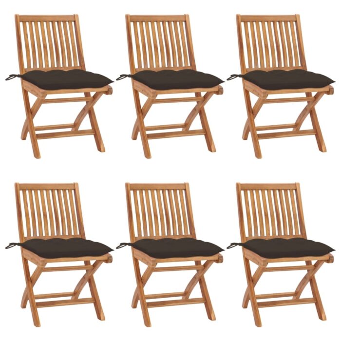 3072857_1.jpg Chaises pliables de jardin avec coussins lot de 6 Bois de teck – Image 1