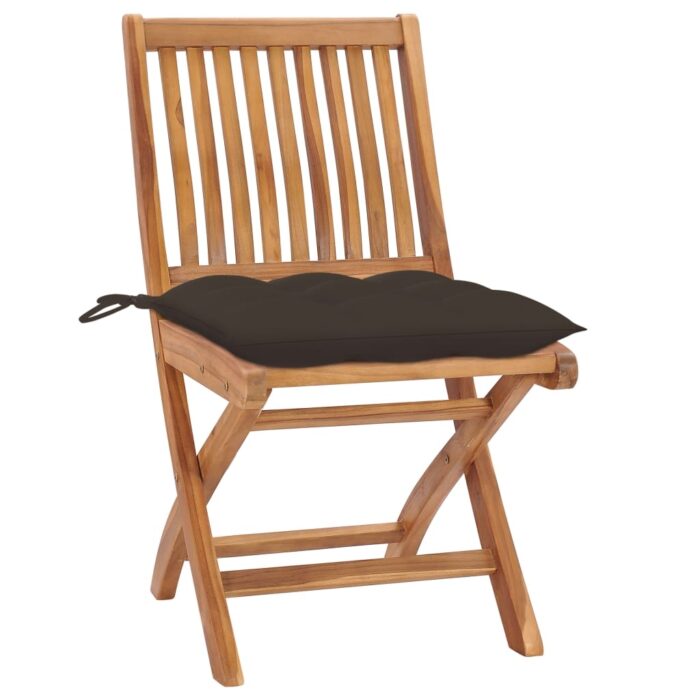 Chaises pliables de jardin avec coussins lot de 6 Bois de teck – Image 2