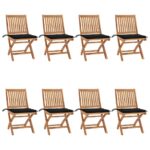 Chaises pliables de jardin avec coussins lot de 8 Teck solide