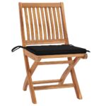Chaises pliables de jardin avec coussins lot de 8 Teck solide – Image 2