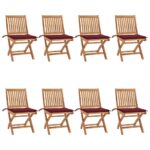 Chaises pliables de jardin avec coussins lot de 8 Teck solide