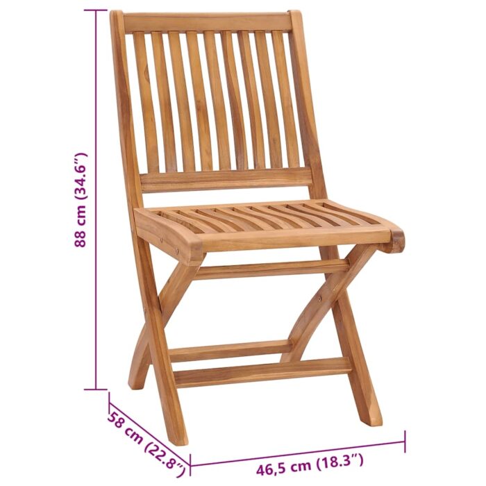 Chaises pliables de jardin avec coussins lot de 8 Teck solide – Image 11