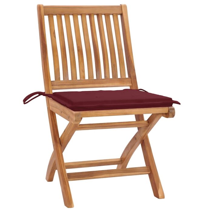 Chaises pliables de jardin avec coussins lot de 8 Teck solide – Image 2
