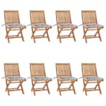 Chaises pliables de jardin avec coussins lot de 8 Teck solide
