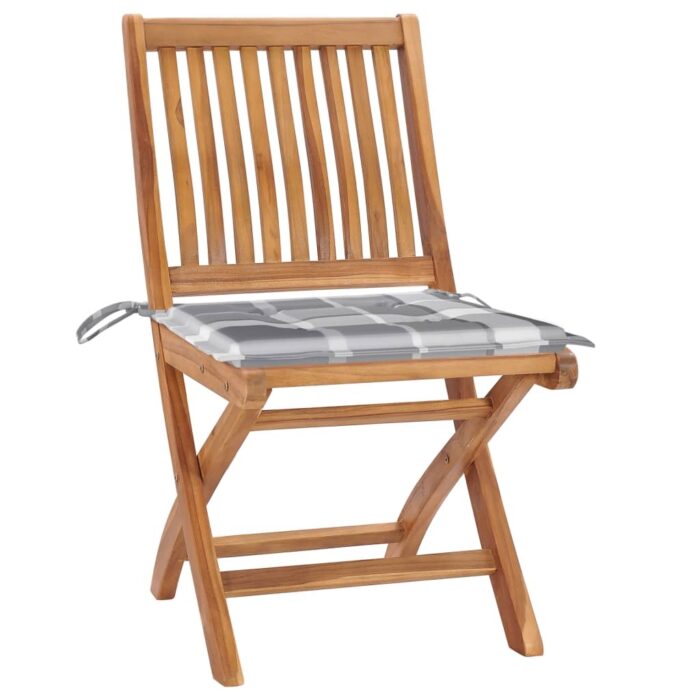 Chaises pliables de jardin avec coussins lot de 8 Teck solide – Image 2