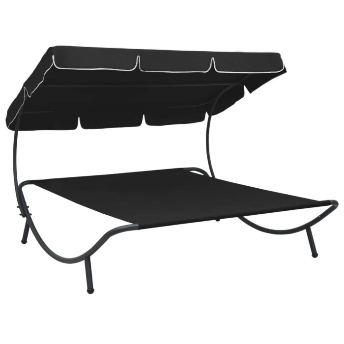 Lit de repos d'extérieur avec auvent Noir – Image 1