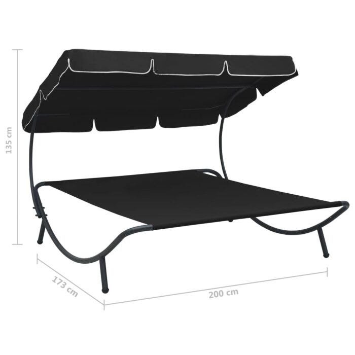 Lit de repos d'extérieur avec auvent Noir – Image 6
