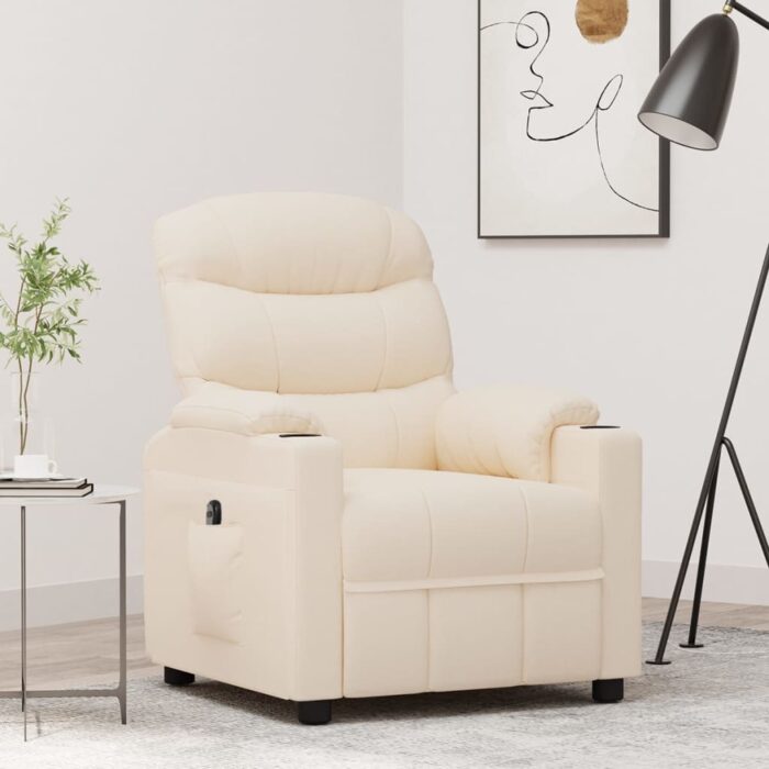 Fauteuil inclinable électrique Crème Tissu – Image 1