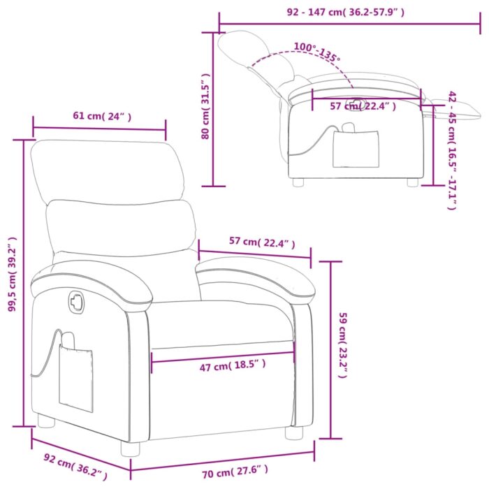 Fauteuil de massage inclinable gris foncé tissu – Image 11