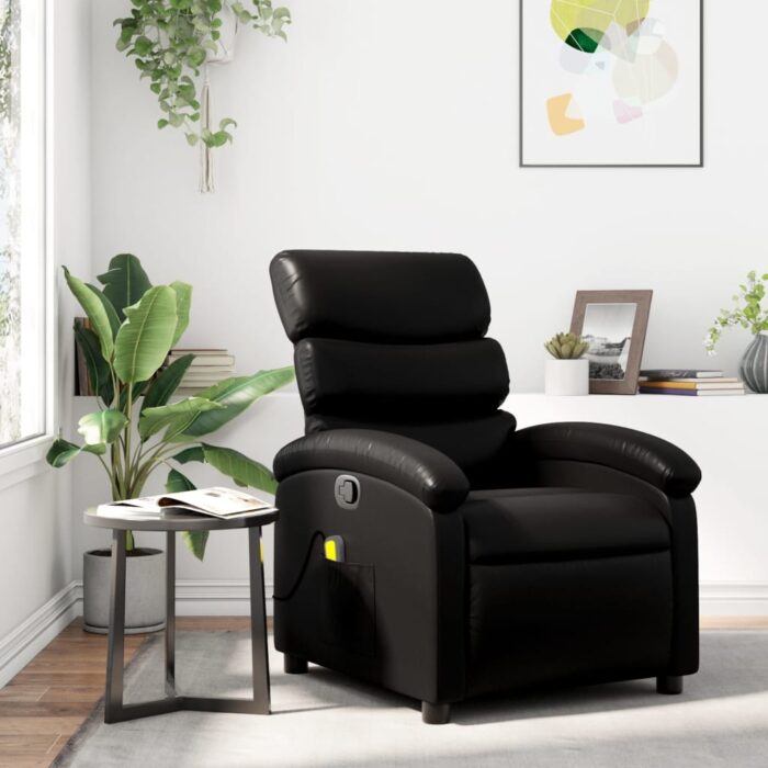 Fauteuil de massage inclinable noir similicuir – Image 1