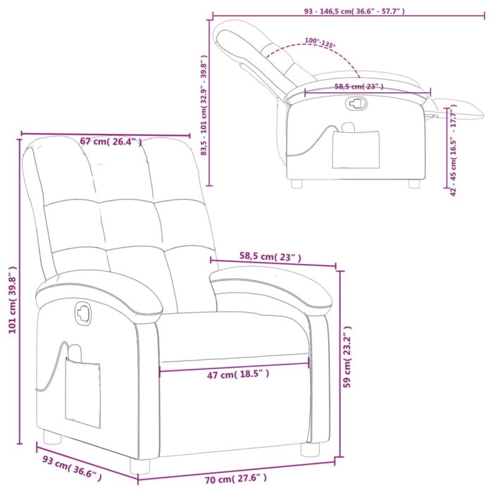 Fauteuil de massage inclinable gris foncé tissu – Image 11