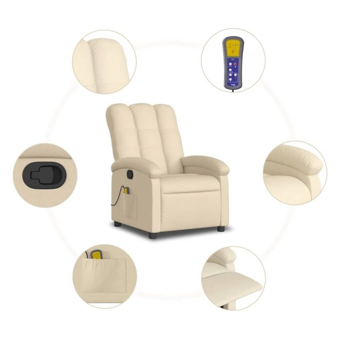 Fauteuil de massage inclinable crème tissu – Image 6