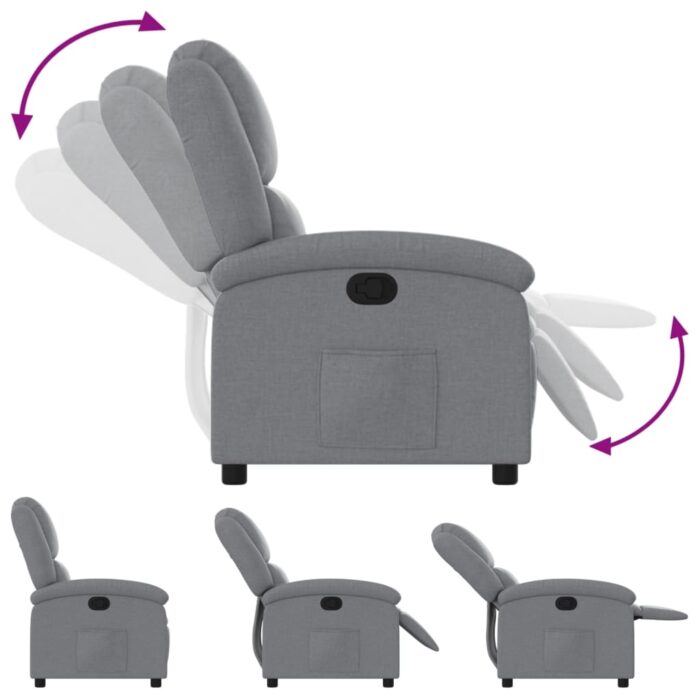 Fauteuil inclinable gris clair tissu – Image 2