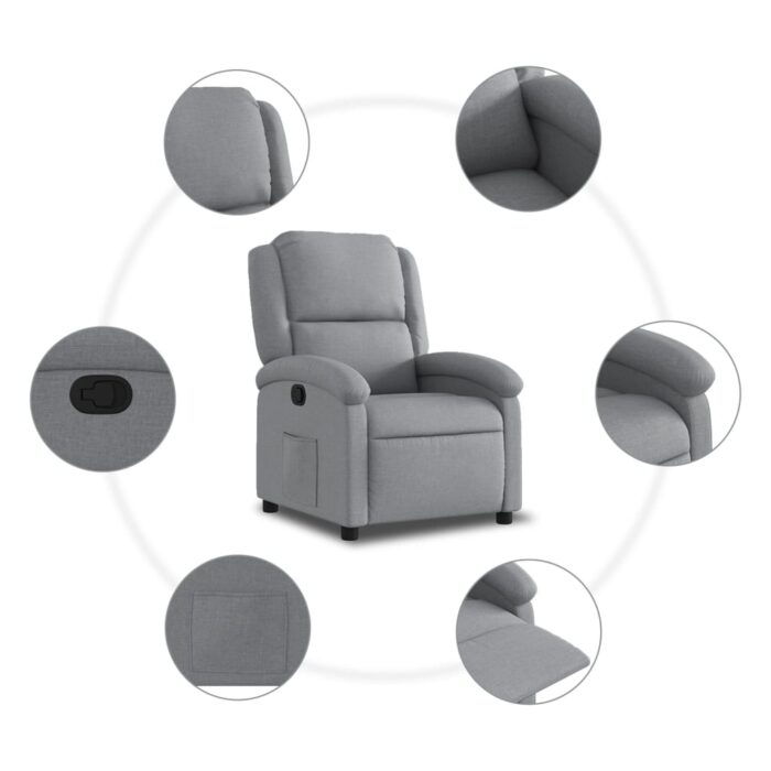 Fauteuil inclinable gris clair tissu – Image 3