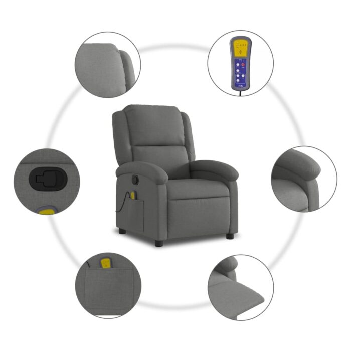 Fauteuil inclinable de massage en tissu gris foncé – Image 4