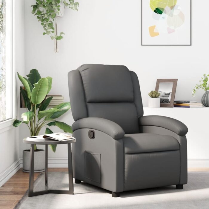 Fauteuil inclinable gris similicuir – Image 1