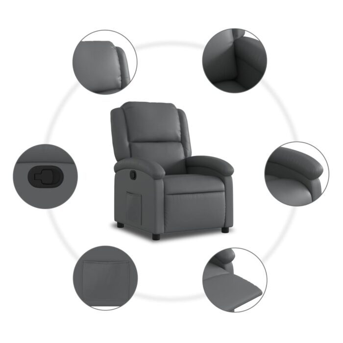 Fauteuil inclinable gris similicuir – Image 3