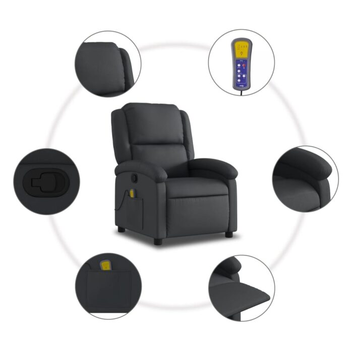 Fauteuil de massage inclinable noir cuir véritable – Image 4