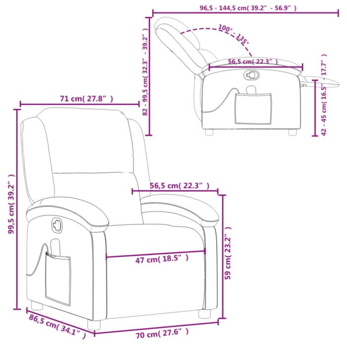 Fauteuil de massage inclinable crème cuir véritable – Image 10