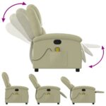 Fauteuil de massage inclinable crème cuir véritable – Image 3