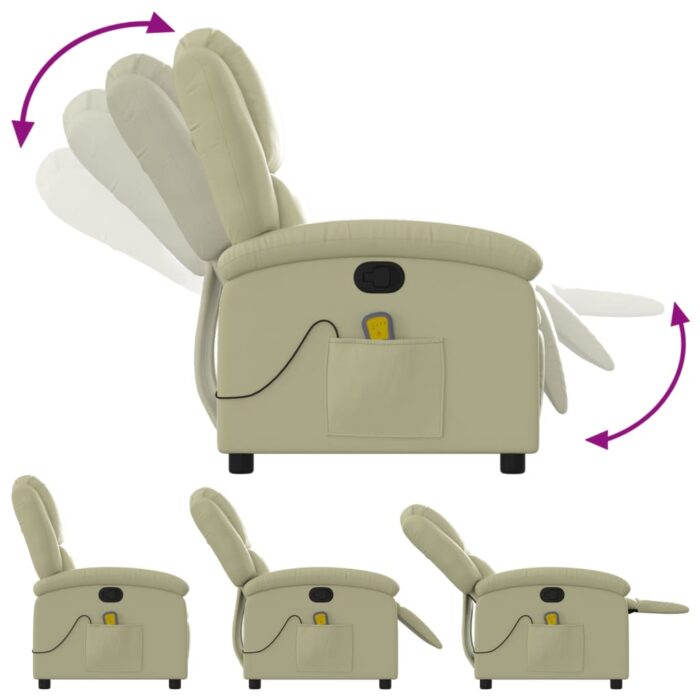 Fauteuil de massage inclinable crème cuir véritable – Image 3
