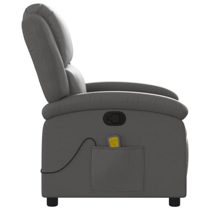 Fauteuil de massage inclinable gris cuir véritable – Image 6
