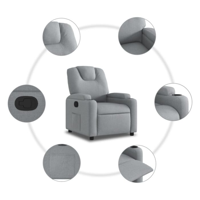 Fauteuil inclinable en tissu gris clair – Image 3