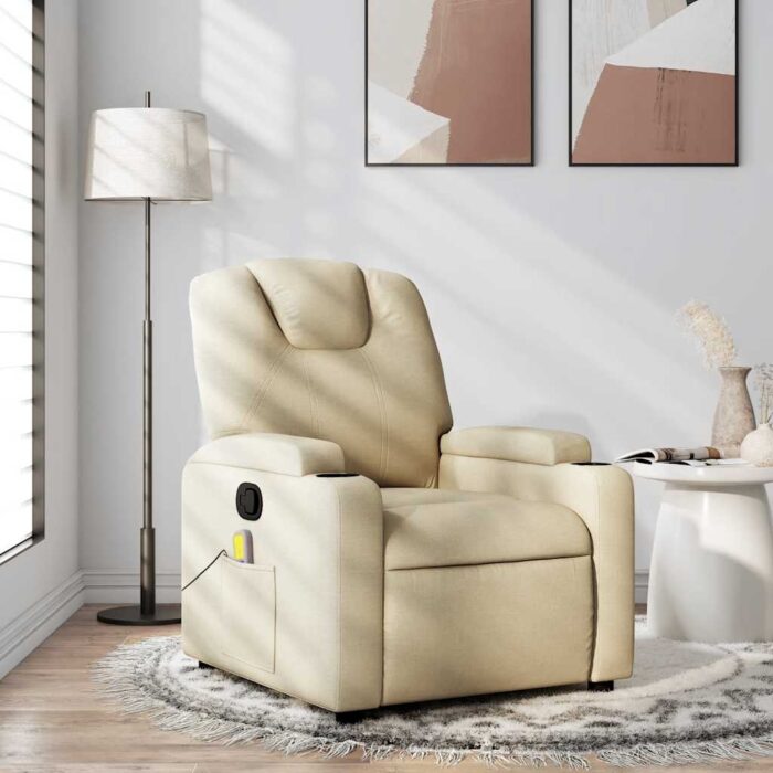 Fauteuil inclinable de massage en tissu crème – Image 1