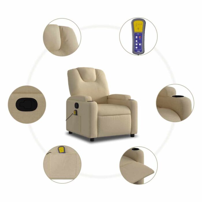 Fauteuil inclinable de massage en tissu crème – Image 4