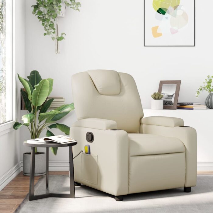 Fauteuil de massage inclinable crème similicuir – Image 1