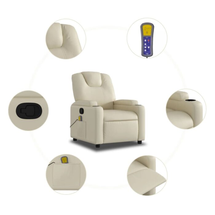 Fauteuil de massage inclinable crème similicuir – Image 4