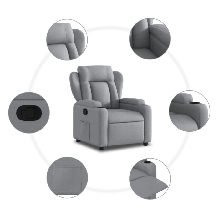 Fauteuil inclinable en tissu gris clair – Image 3